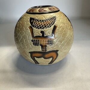 Vintage Mid-Century Tribal African Style Ceramic Art Pottery Globe Vase